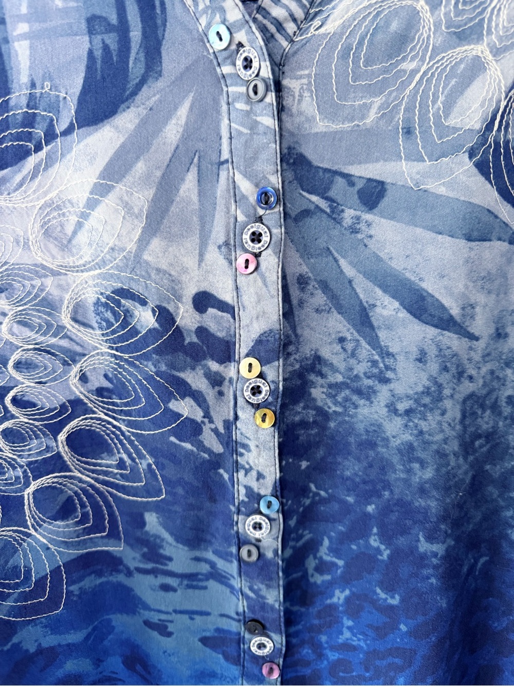 Desigual Blue Multi-Pattern Button-Front Blouse - Picture 2 of 3
